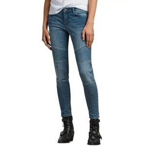 All Saints Women's Biker Cropped Denim Jeans Blue Waist 27